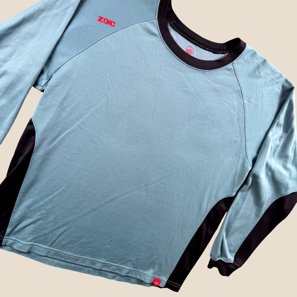 Vintage Zoic Cycling Jersey Mens L Blue Merino Wool Blend Long Sleeve MTB Trail